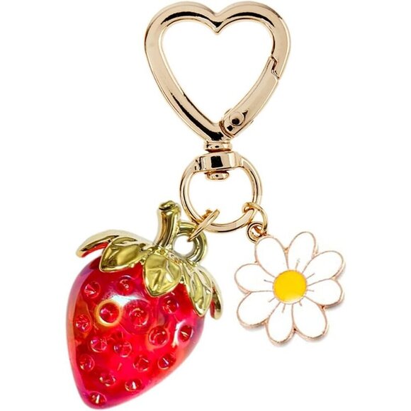 ✨ Agromusk Women Red Cute Strawberry Heart Flower Daisy Bag Charms Key Chains - Picture 1 of 8